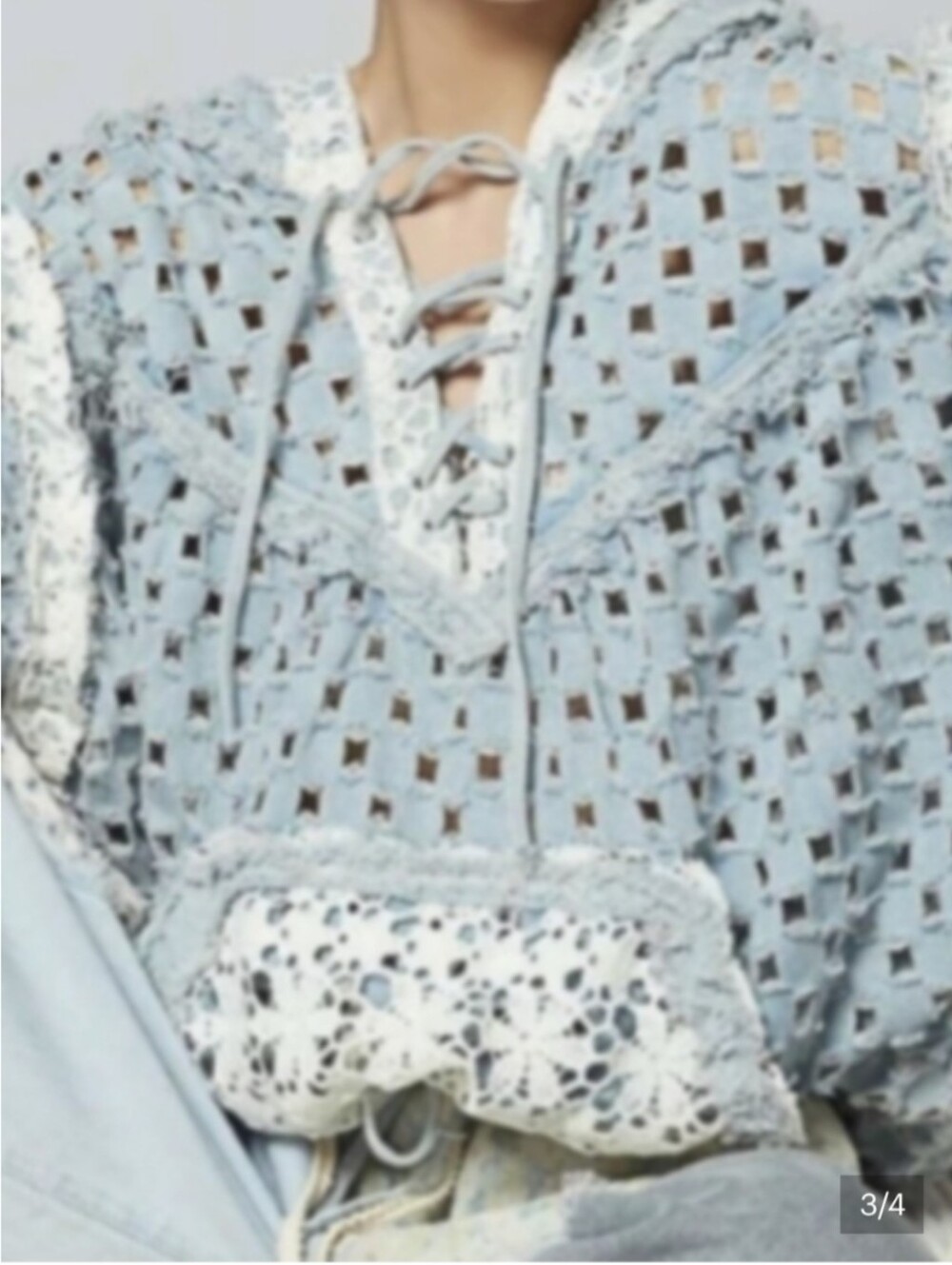 POL Light Blue Open-Knit Lace-Up Hoodie